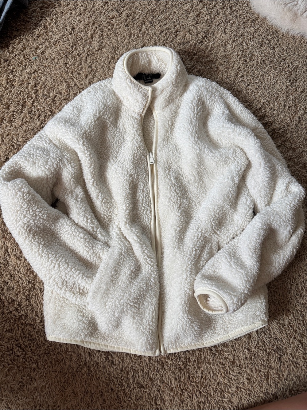 Cream Sherpa Zip-Up Jacket